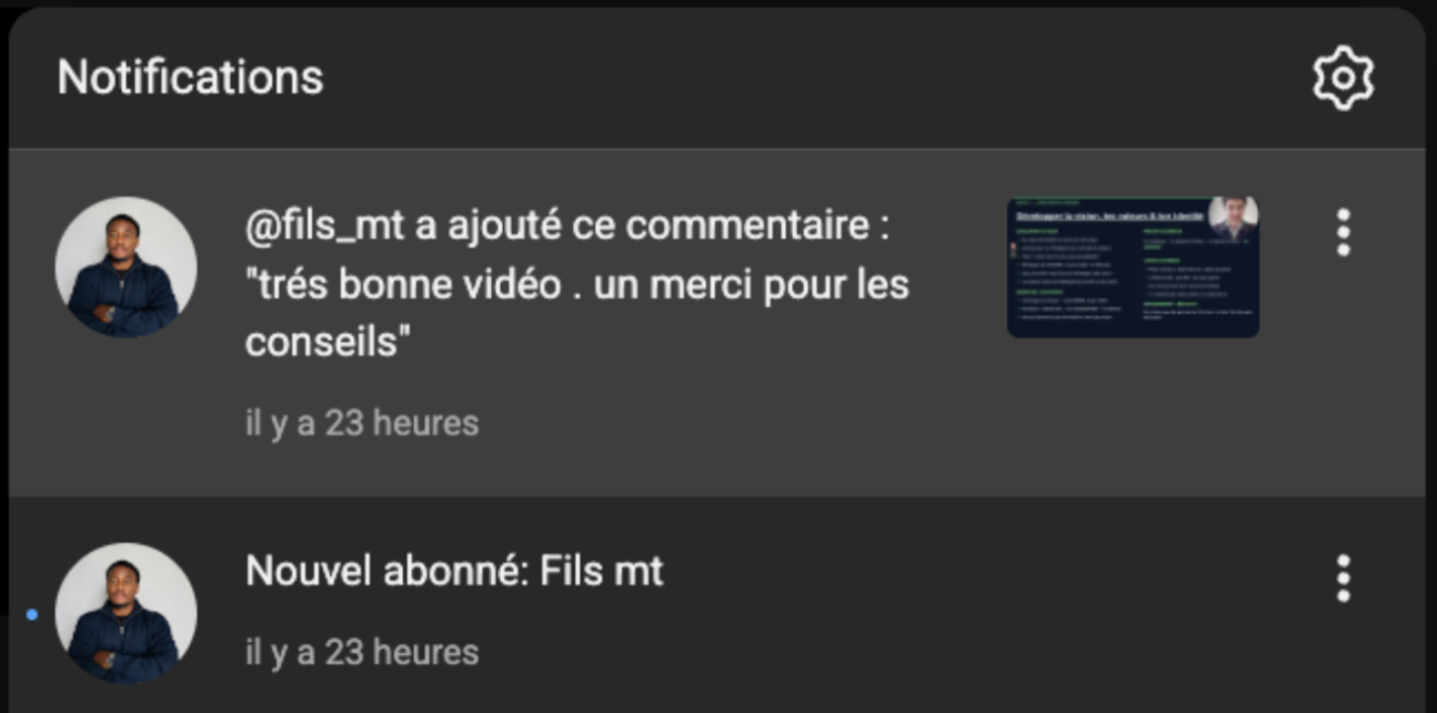 Message reçu — recommandation